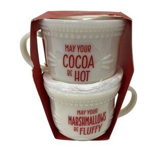 NEW 2 Hallmark White Ceramic Mugs May Your Cocoa Be Hot & Marshmallows Be Fluffy